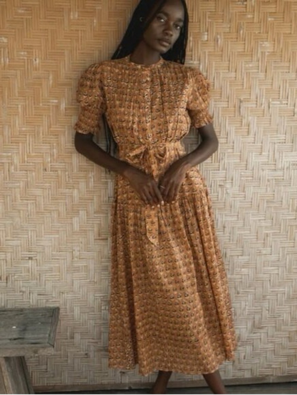 Daughters of India | Prairie Midi Floral Short Sleeve Dress in Autumn Size Large
